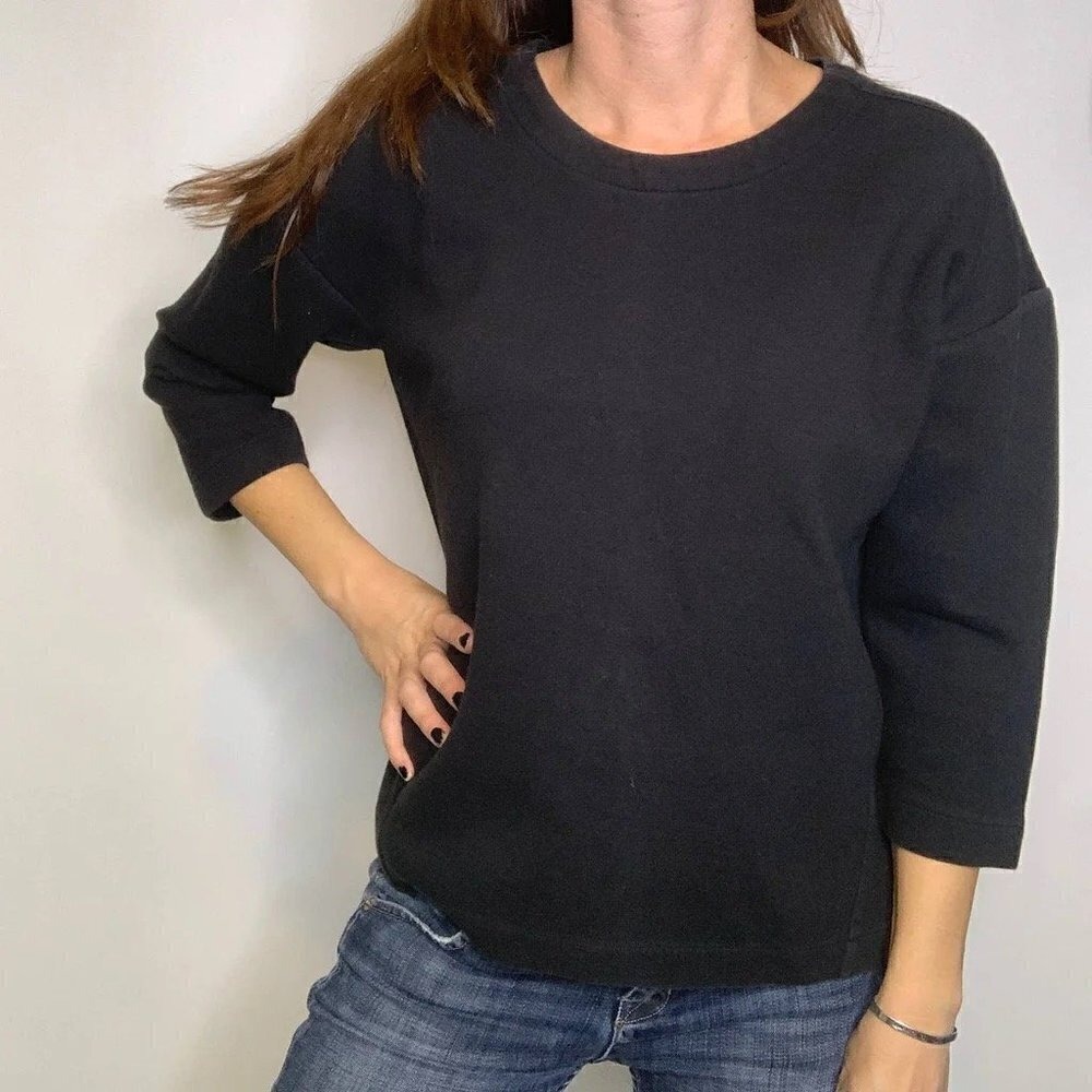 Everlane Black Boxy Oversized 3/4 Sleeve Cotton Oversized Sweatshirt Size S